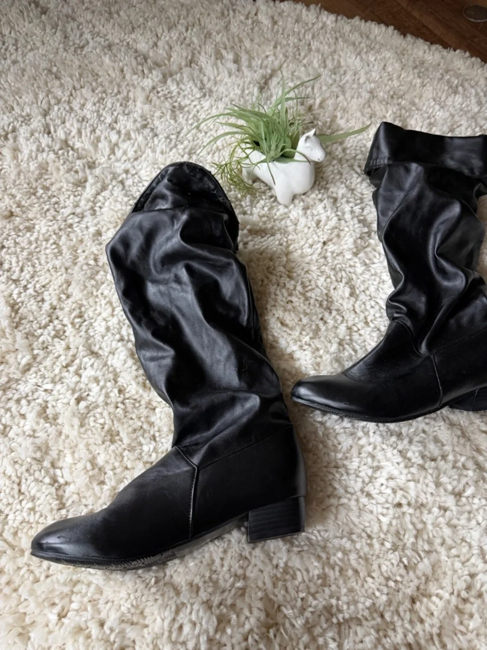 Women's cute Black Over-the-Knee Slouch Boots — Classic Low Heel slouch shaft fo